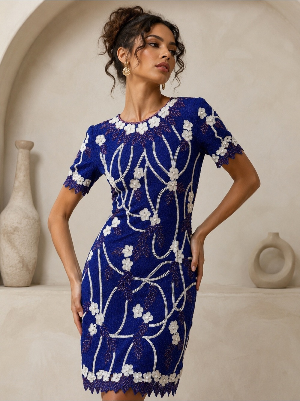 Patra Silk Beaded Floral Cocktail Dress